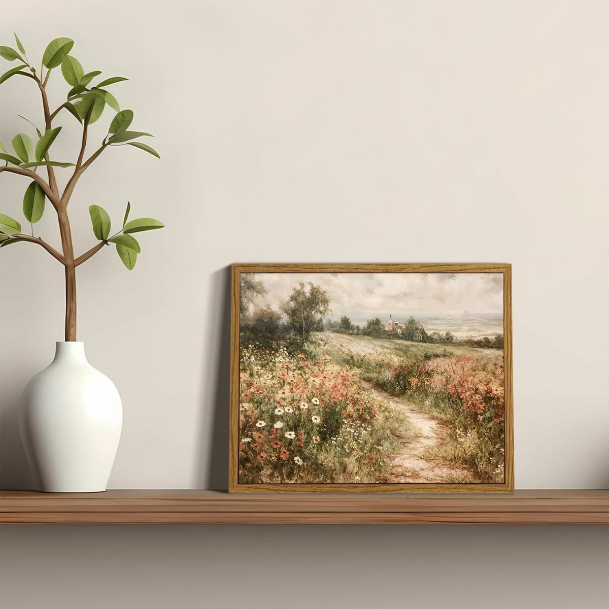 Framed Vintage Wall Art Country Wildflower Canvas Art Paintings