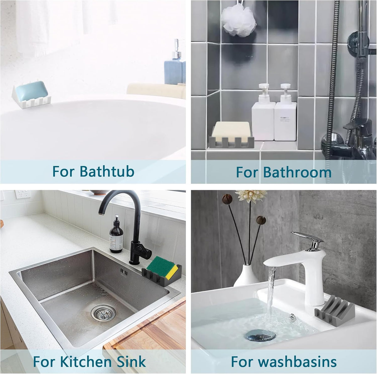 Soap Dish Holder for Shower with Suction Cup, Silicone Soap Holder & Saver Self-Draining Bar Soap Dish Keeps Soap Dry for Bathroom, Kitchen, Bathtub, Extends Soap Life (Black-1Pack)