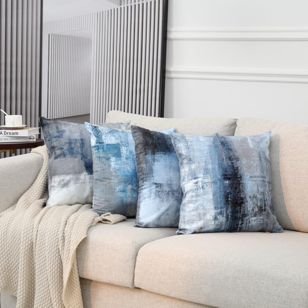 Blue Throw Pillow Cover,Pack of 4 Soft Velvet Decorative Cushion Cover for Sofa Bedroom Living Room (18X18 Inch,Blue)