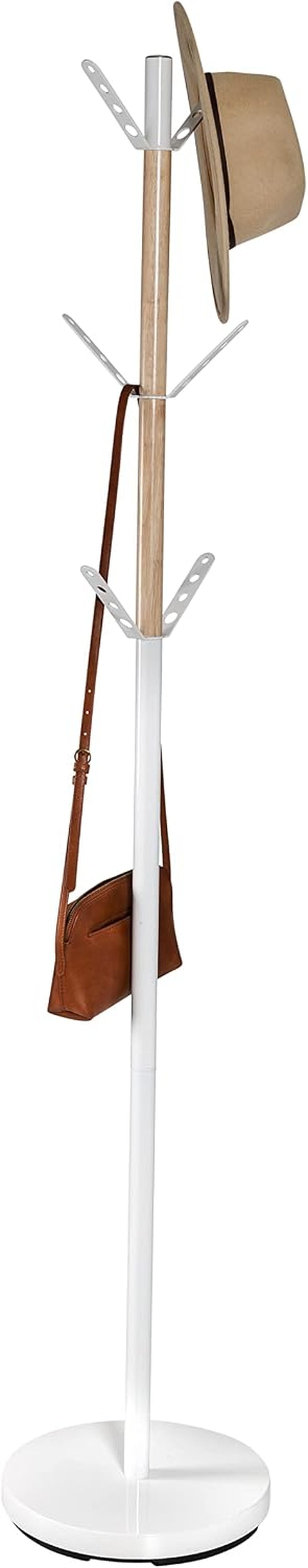 Standing Coat Rack/Entryway Coat Rack Tree, White with Wood Accents