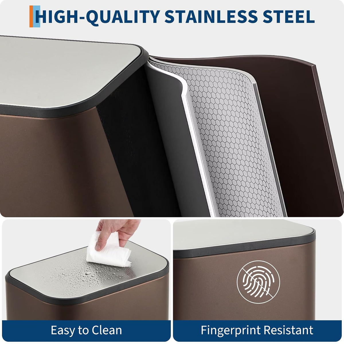 3.2 Gal Trash Can for Bathroom, Garbage Can with Soft-Close Lid