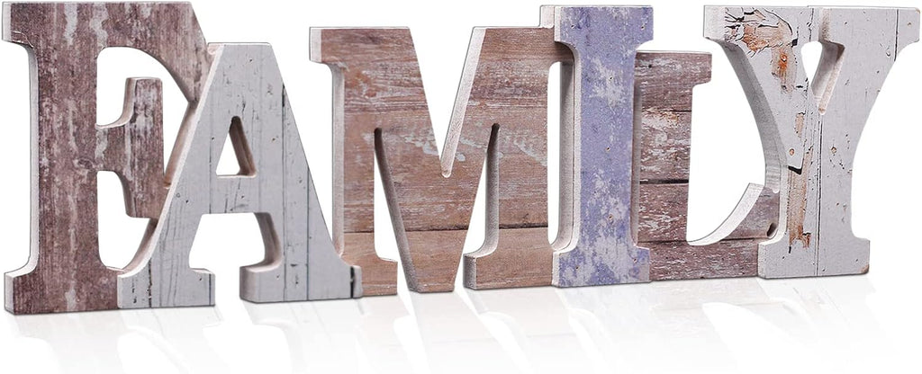 Wood Family Sign, Decorative Art Wall Mount, Free Standing Wooden Word Table Signs for Home Decor (Other)