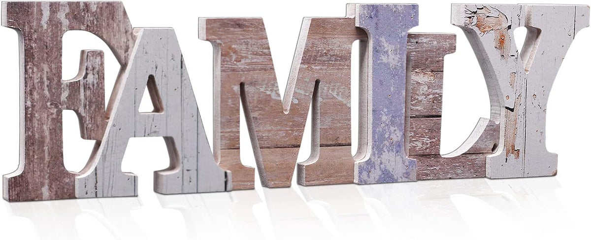 Wood Family Sign, Decorative Art Wall Mount, Free Standing Wooden Word Table Signs for Home Decor (Other)