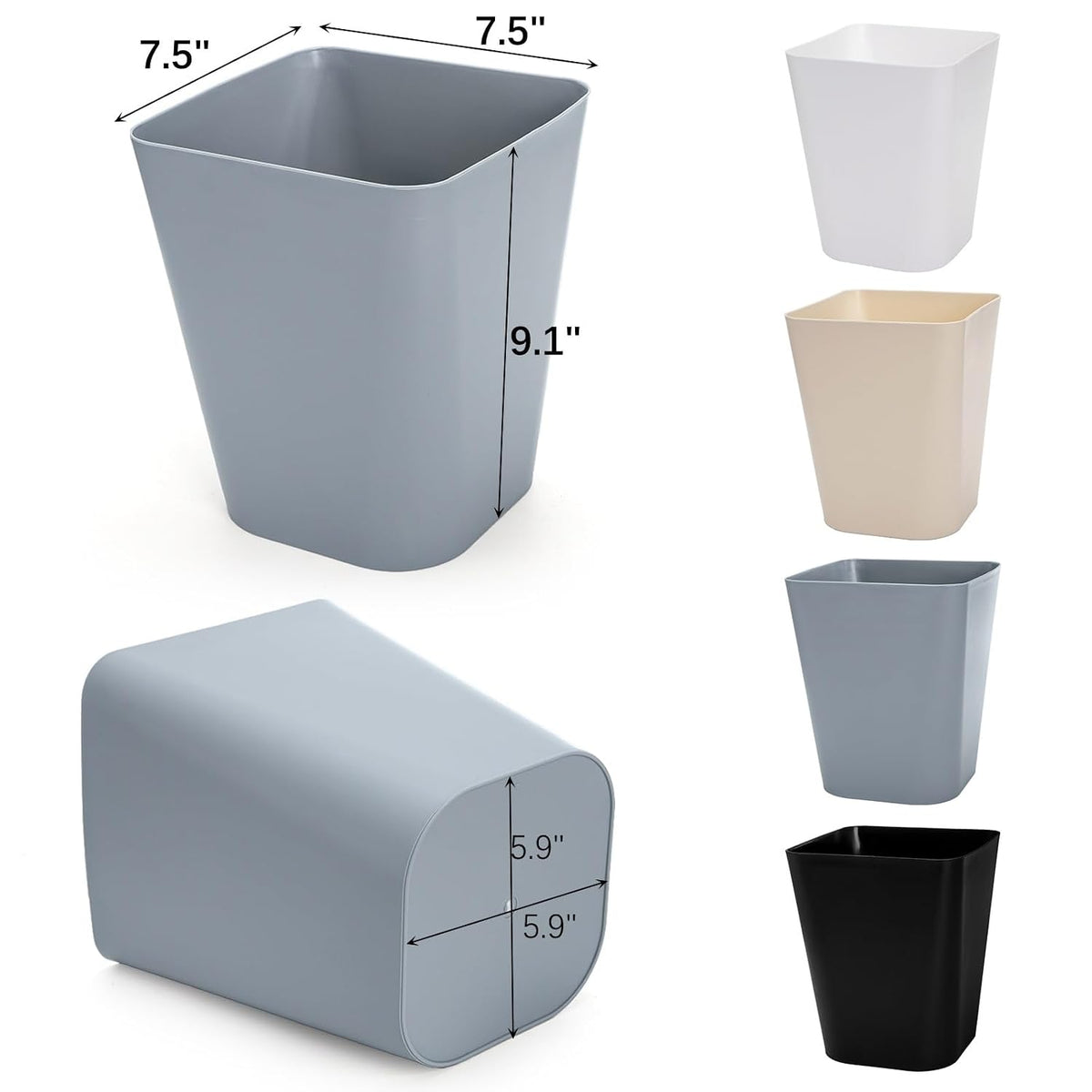 Set of 4 Plastic Small Trash Can - 1.6 Gallon Square Wastebasket Garbage Can for Home Kitchen Office Bathroom