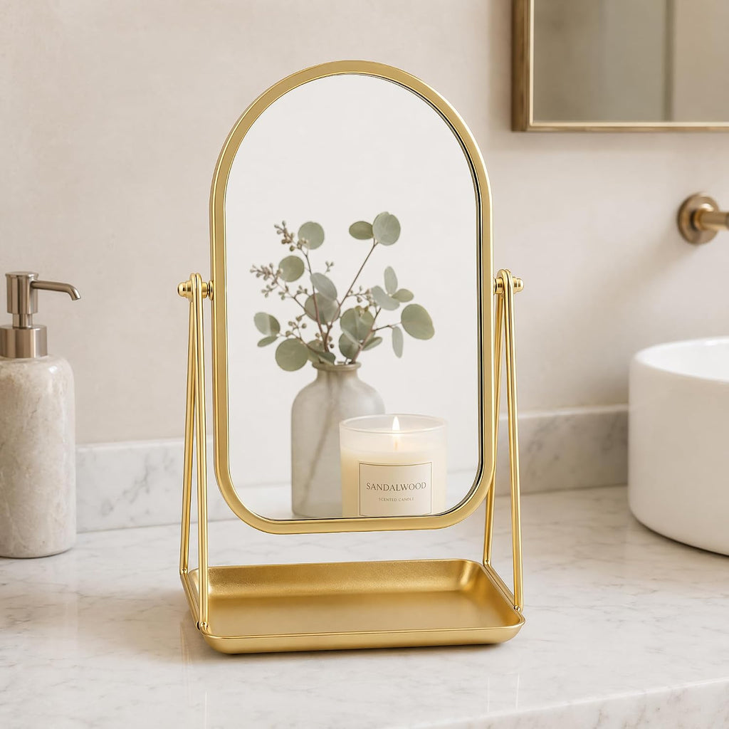 Desk Mirror with Storage Tray Tabletop Makeup Mirror
