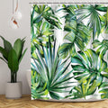Tropical Green Plant Leaf Shower Curtain Set, Botanical Jungle Design with 12 Hooks for Bathroom Decor, 72"X72"
