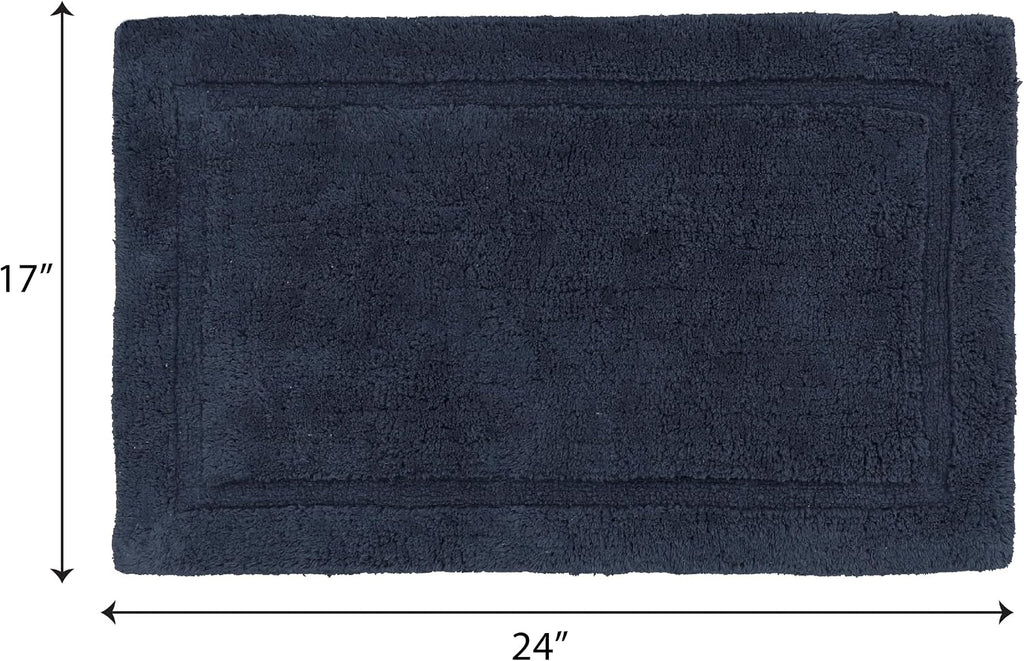 Lydia Border 100% Cotton Bath Mat - Non-Slip Bath Rug - Midnight Navy - 17"X24"