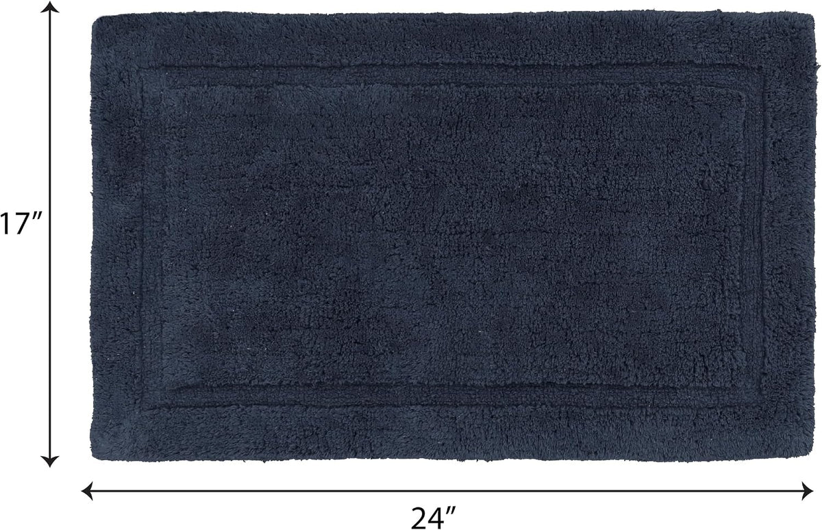 Lydia Border 100% Cotton Bath Mat - Non-Slip Bath Rug - Midnight Navy - 17"X24"