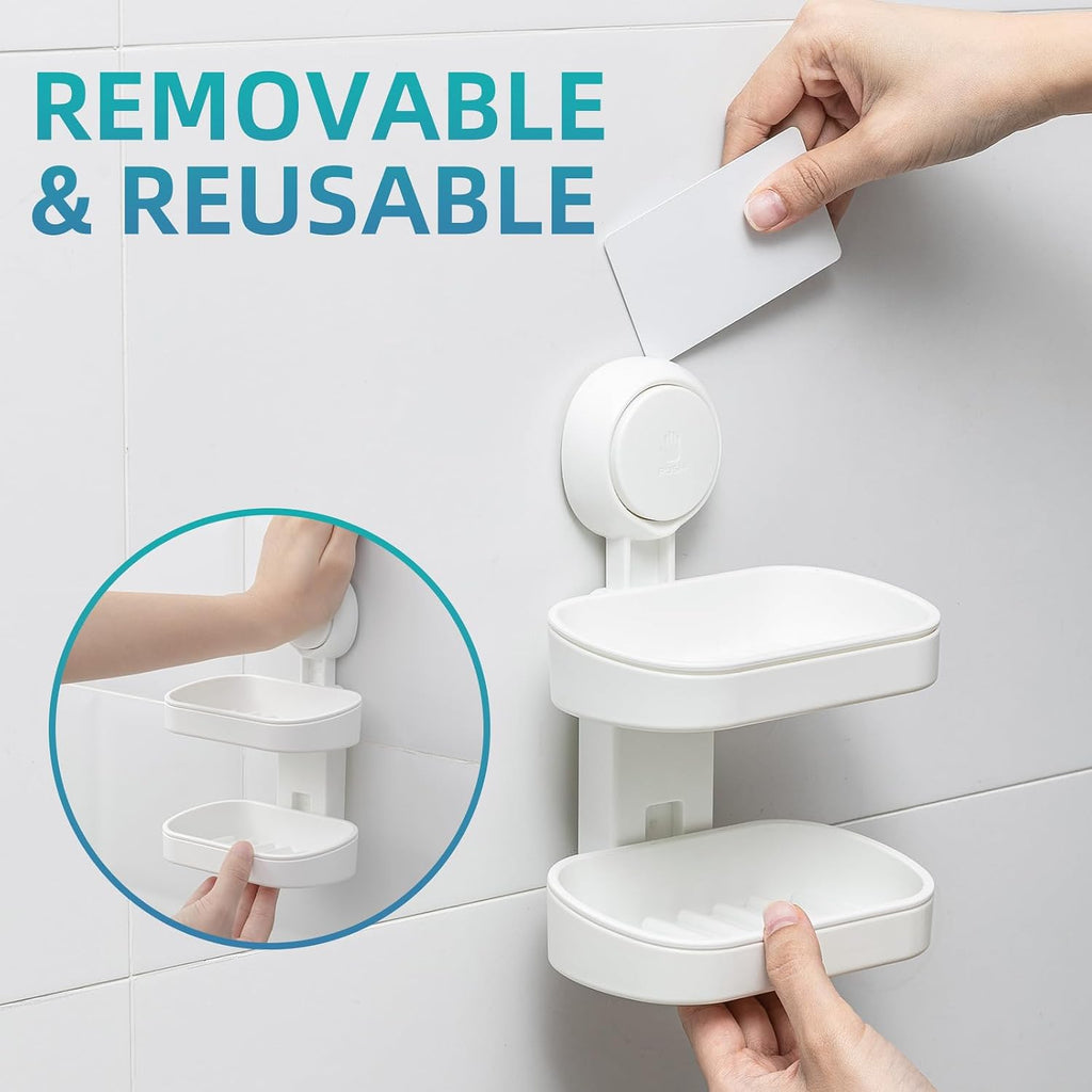 Soap Holder, Soap Dish for Shower Suction Cup, Bar Soap Holder, White