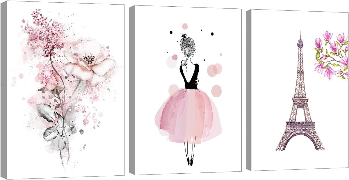 Cute Bedroom Decor for Teen Girls - Pink Wall Decor Canvas Wall Art Paintings Prints Framed Artwork for Girls' Room