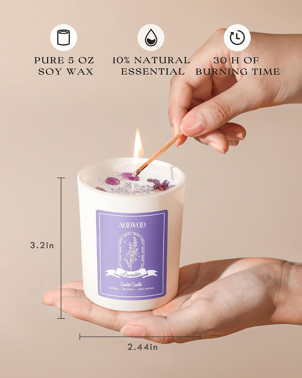 Lavender Scented Candles for Women - Aromatherapy Candle with Crystals Inside, 5Oz Soy Candles for Home Scented, Birthday Gifts Christmas Candle for Women Mom