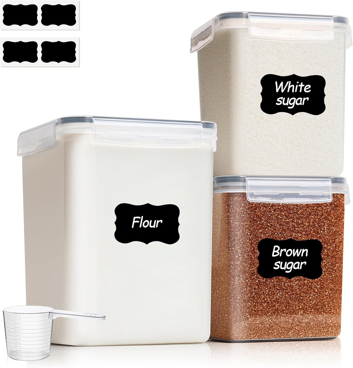 Airtight Flour and Sugar Container 2.6Qt & 5.5Qt 3Pack, Wide Mouth