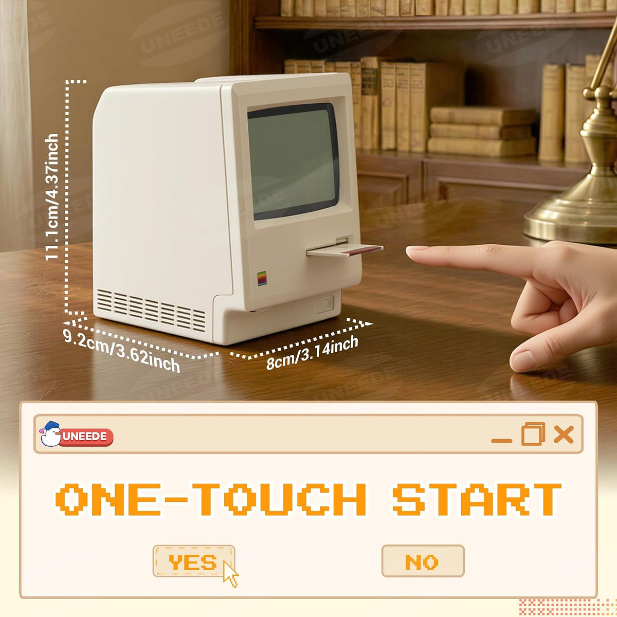 Maclock Retro Desk Clock, 1984 W-8 Computer Inspired Pixel Display Rechargeable Desk Clock, Multi-Alarm, Calendar, Temperature, Dimmable, Unique Retro Tech Gift for Office Bedroom Night Light