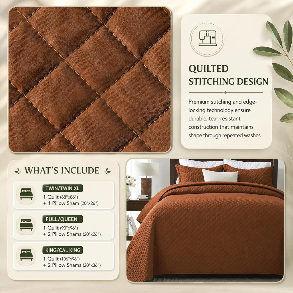 King Quilt Bedding Set, Lightweight Bedspreads,Brunt Orange