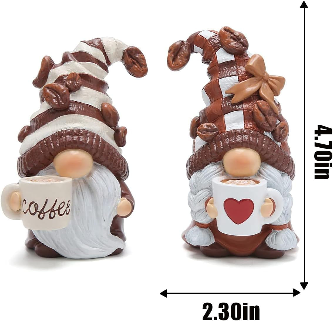 2PCS Coffee Gnome Figurines, Resin Statues for Home Office Kitchen Tiered Tray & Farmhouse Shelf, Indoor Outdoor Dwarf Decor, Adorable Gift for Women