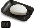 Soap Dish, Ceramic Soap Holder Shower Soap Dish for Bar Soap Sponge, Soap Saver Tray for Bathroom Kitchen Sink, Black