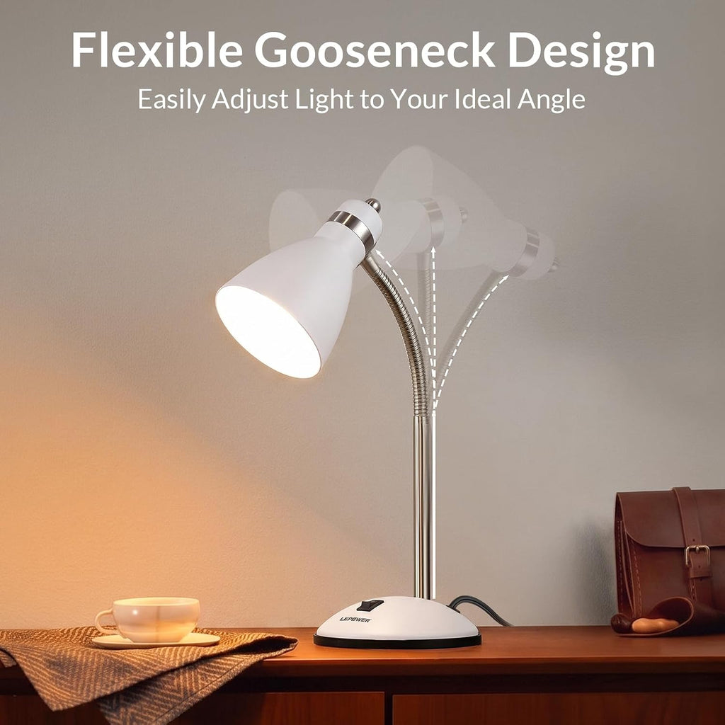 Metal Desk Lamp, Adjustable Gooseneck Reading Light for Bedroom