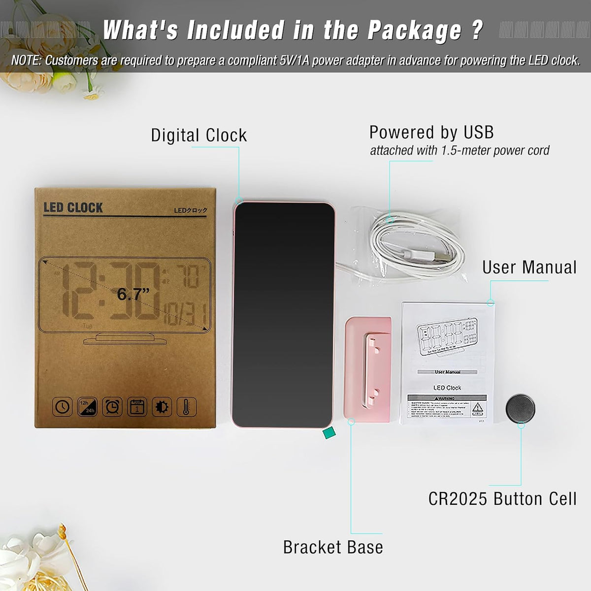 Clock for Bedroom, 6.7In Digital Alarm Clock, Auto Dimming, Room Temperature, Day of the Week, Seconds, Date, Alarm Clocks for Bedrooms, Digital Clocks for Living Room