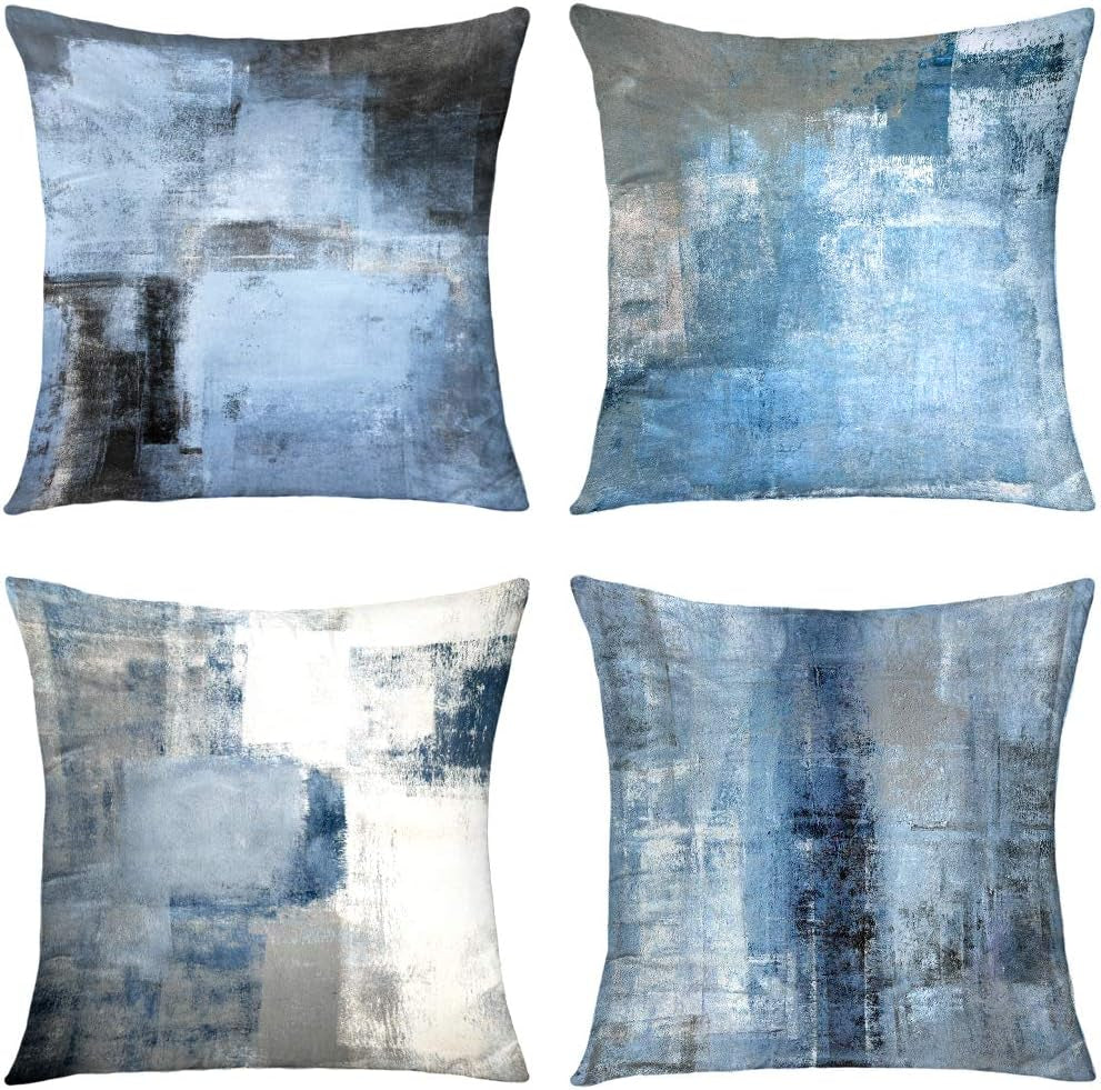 Blue Throw Pillow Cover,Pack of 4 Soft Velvet Decorative Cushion Cover for Sofa Bedroom Living Room (18X18 Inch,Blue)
