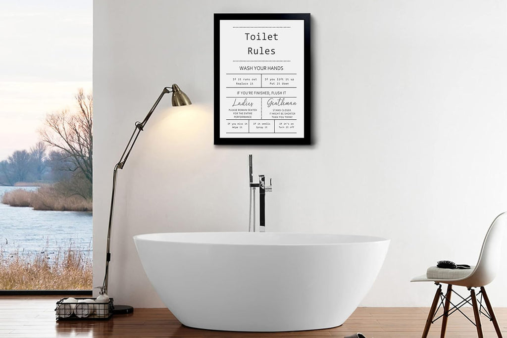 Toilet Rules Quotes Bathroom Sign - Funny Decor Signs, Funny Bathroom Wall Art, Toilet Art, Guest Wall Decor