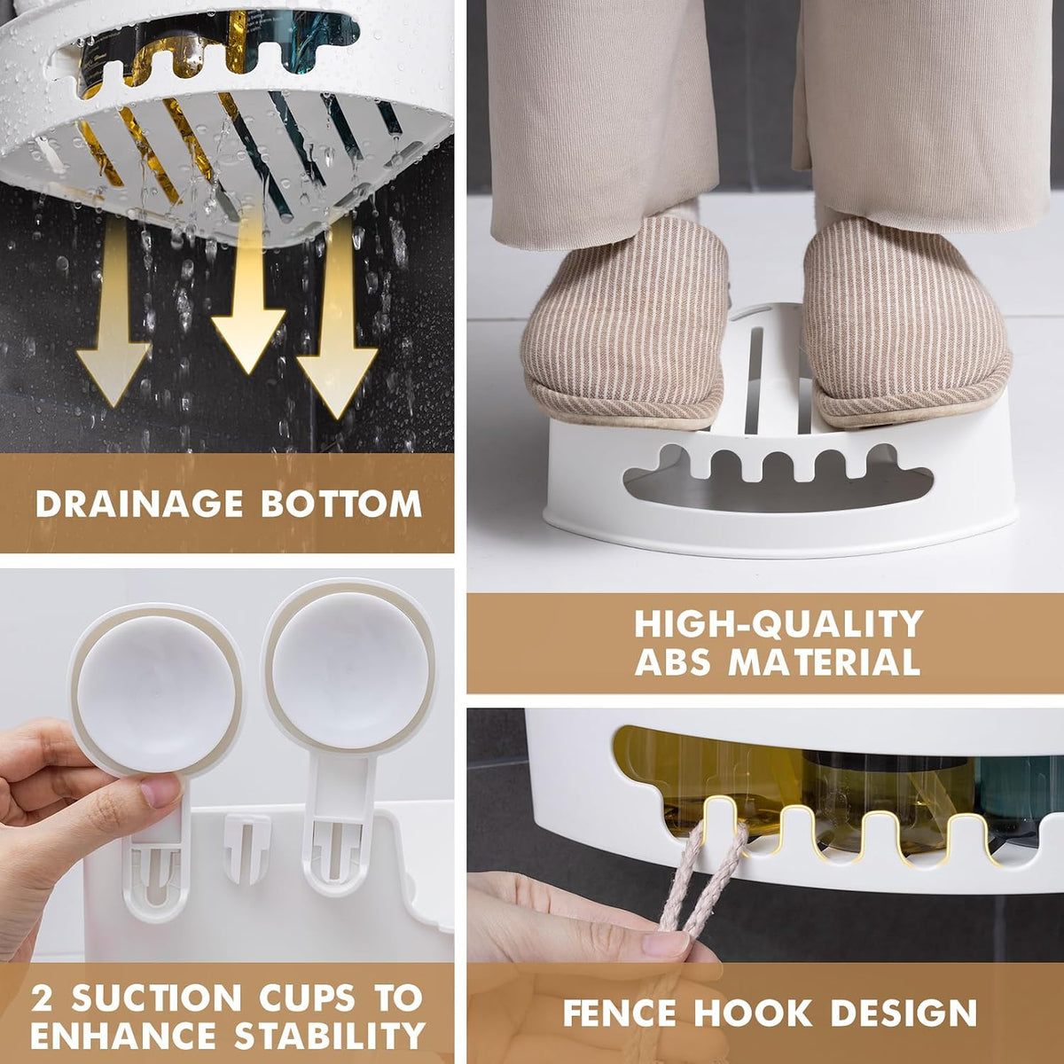 Corner Shower Caddy Suction Cup, Shower Basket Suction Bathroom