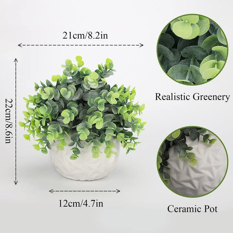 Artificial Eucalyptus Plants, White Ceramic Pot, Faux Plants Decor