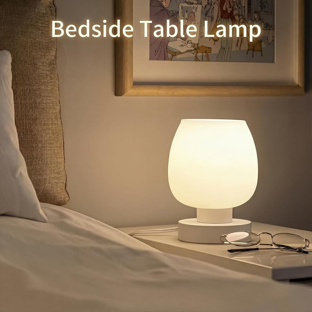 Touch Bedside Table Lamp Set of 2 - Small Modern Table Lamp for Bedroom Living Room Nightstand, 3-Way Dimable Desk Lamp with White Opal Glass Lamp Shade, 2700K LED Bulb, Simple Design Home Decor