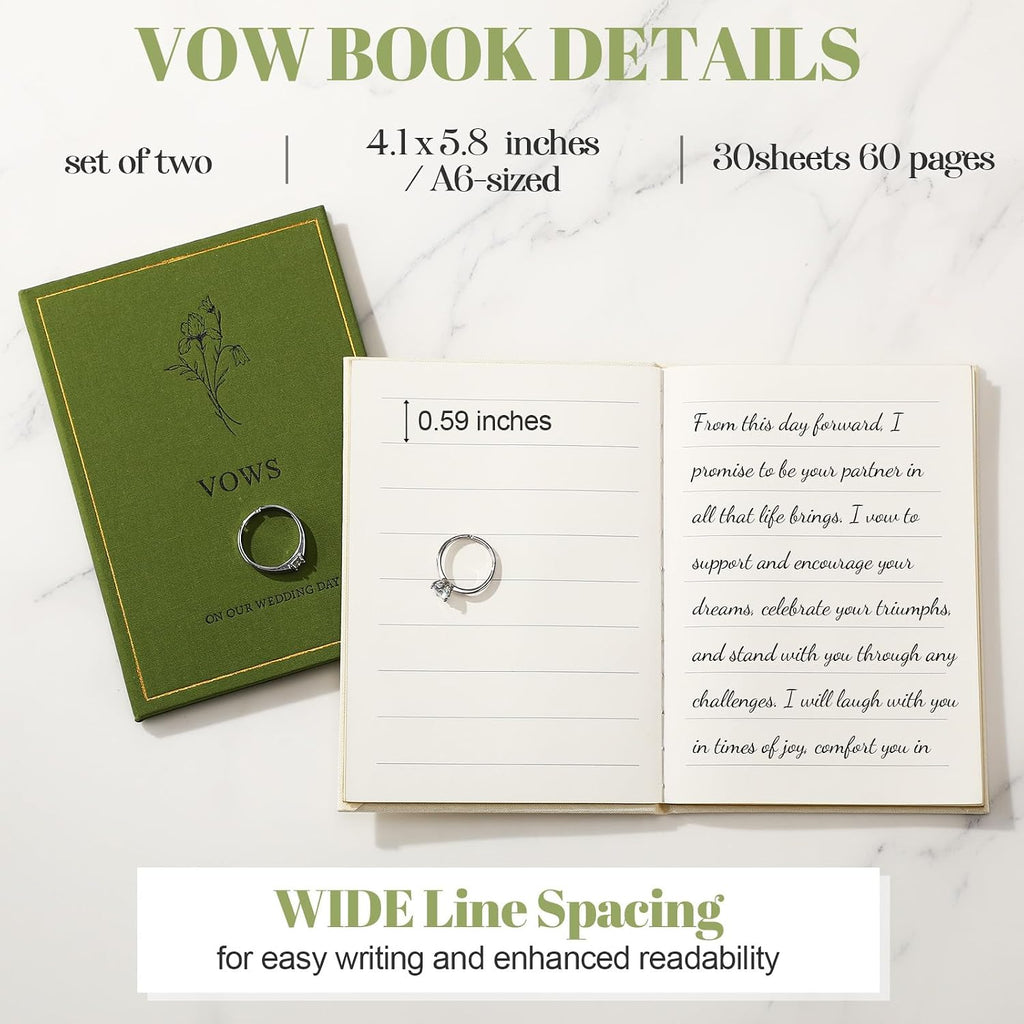 Wedding Vow Books His and Hers, Gold Foil, Green, Beige