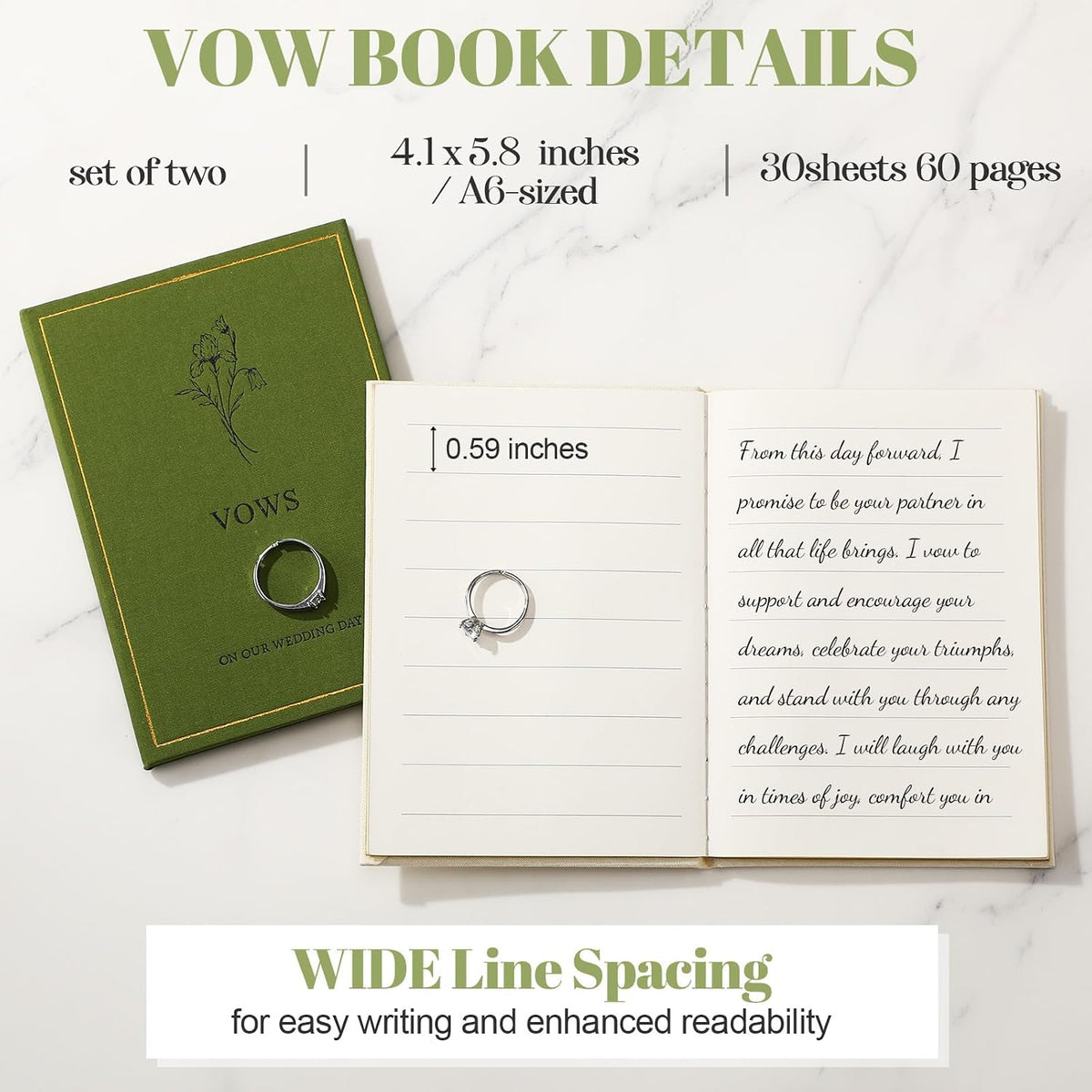 Wedding Vow Books His and Hers, Gold Foil, Green, Beige