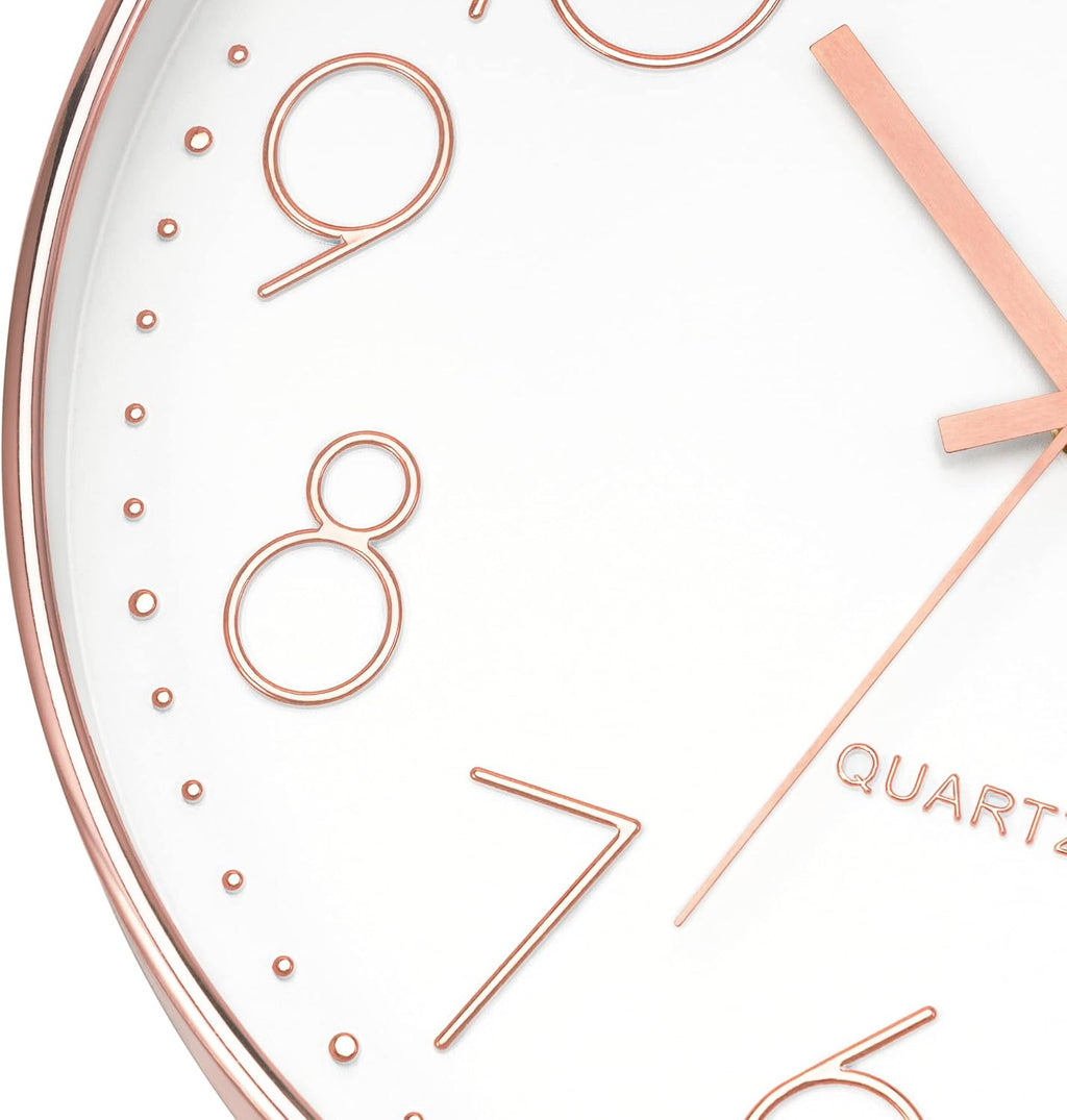 12" Modern Wall Clock Silent Battery Operated Rose Gold Clock