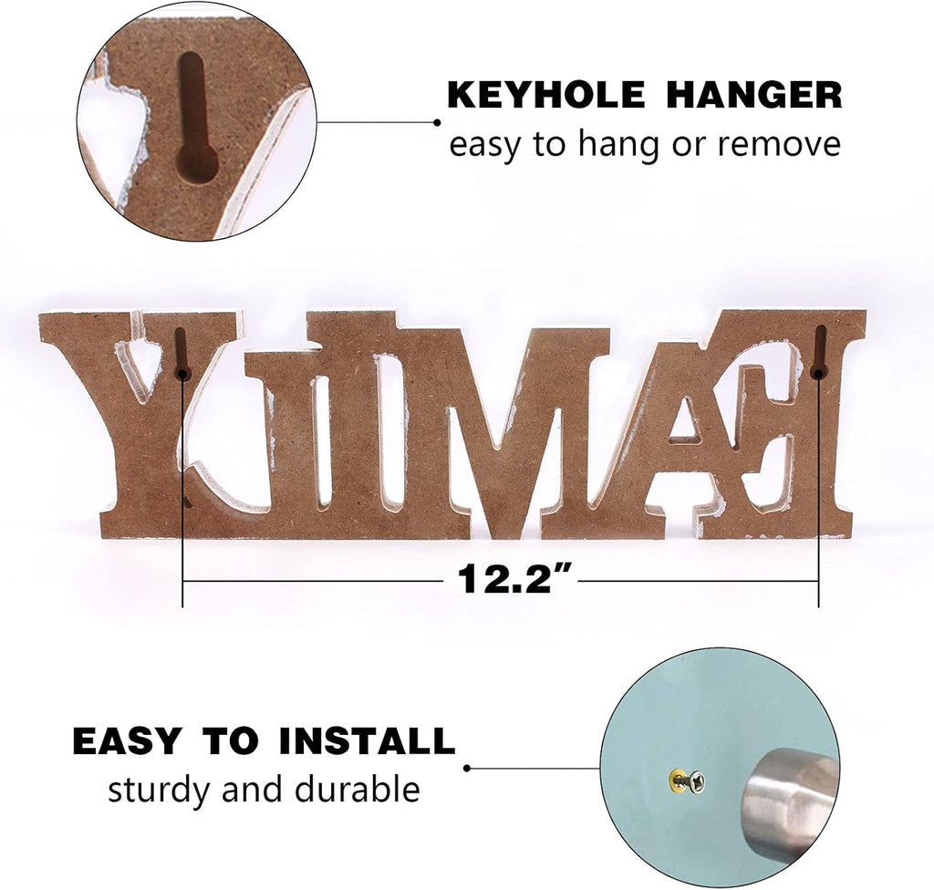 Wood Family Sign, Decorative Art Wall Mount, Free Standing Wooden Word Table Signs for Home Decor (Other)