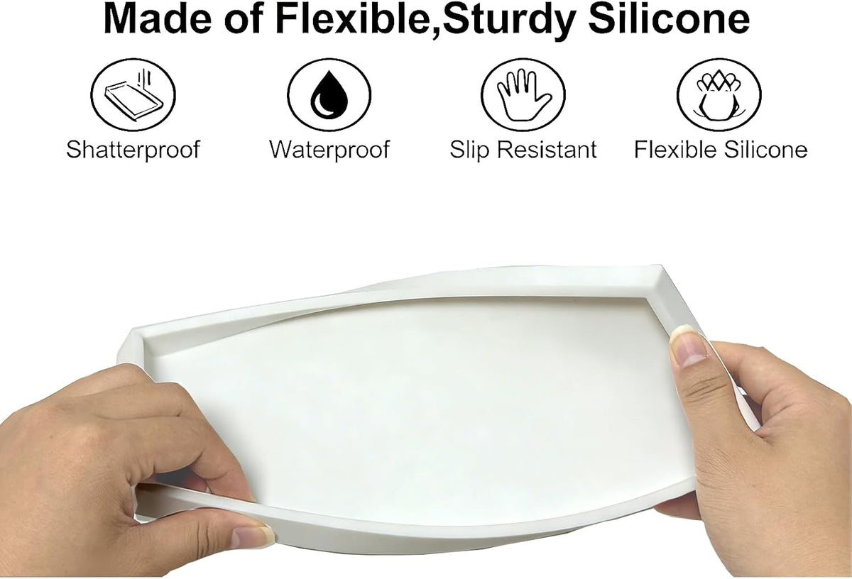 Counter Tray Set for Bathroom/Kitchen - 15.7" Silicone Tray for Kitchen Countertop, Soap and Sponge Holder, Bathroom Vanity Traty for Perfume,Jewelry,Candle,Key Tray