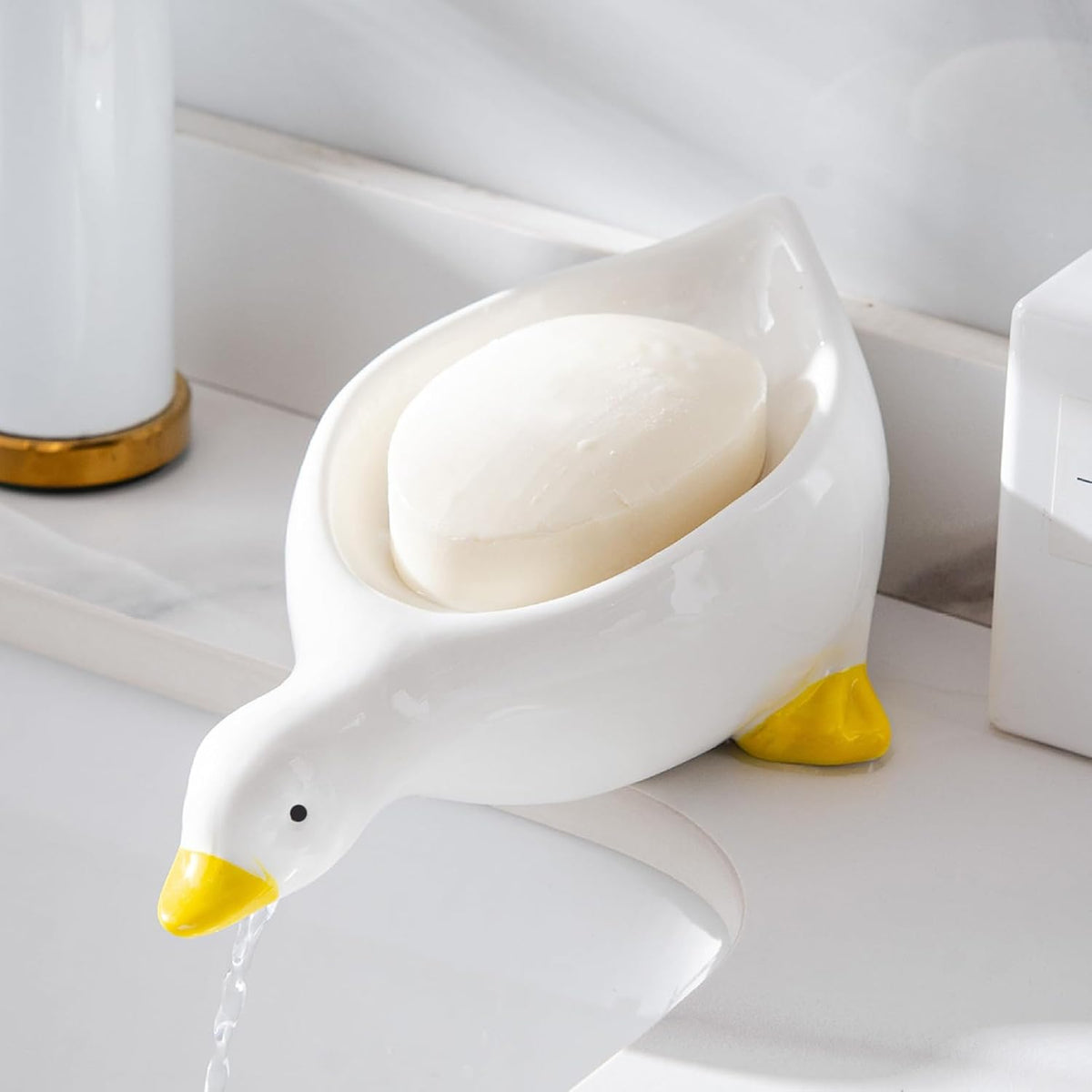 Duck Ceramic Soap Dishes,Soap Holder with Drain,Soap Dish Container