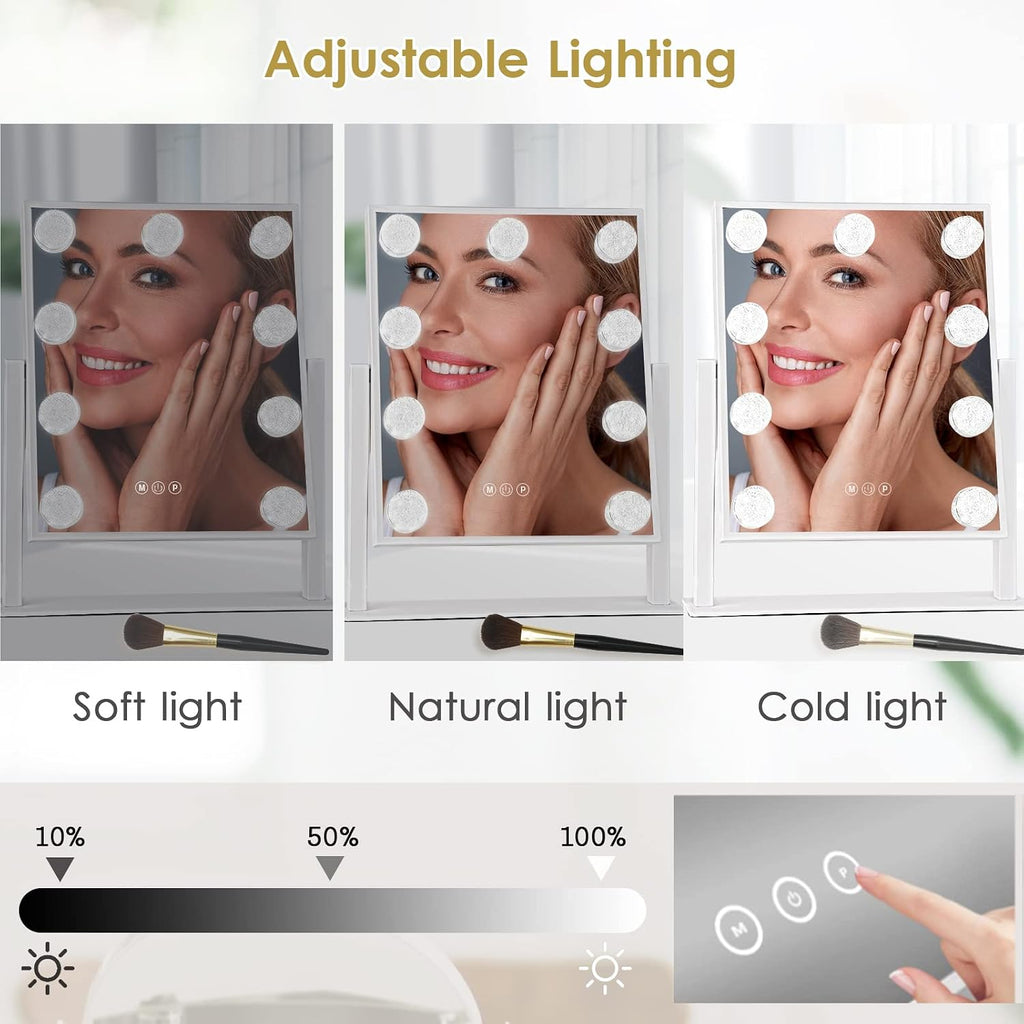 Vanity Mirror with Lights, Makeup Mirror with 9 LED Diamond Bulbs