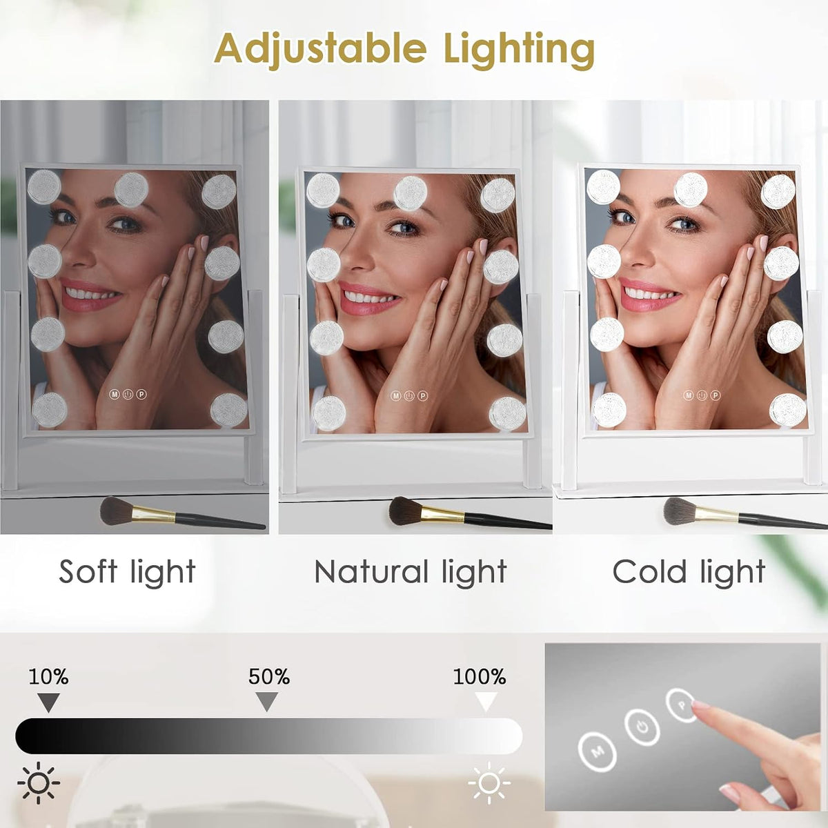 Vanity Mirror with Lights, Makeup Mirror with 9 LED Diamond Bulbs