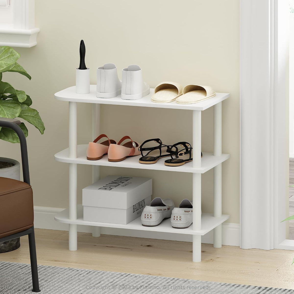 TURN-N-TUBE 3-Tier Toolless Narrow Shoe Rack, White