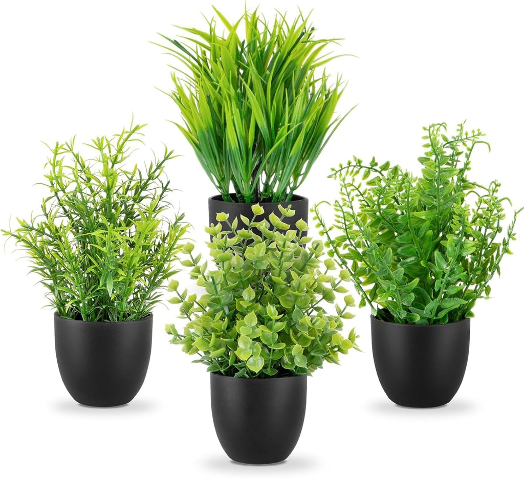 4 Pack Fake Desk Plants Small Faux Plants Mini Potted Artificial Plants for T...