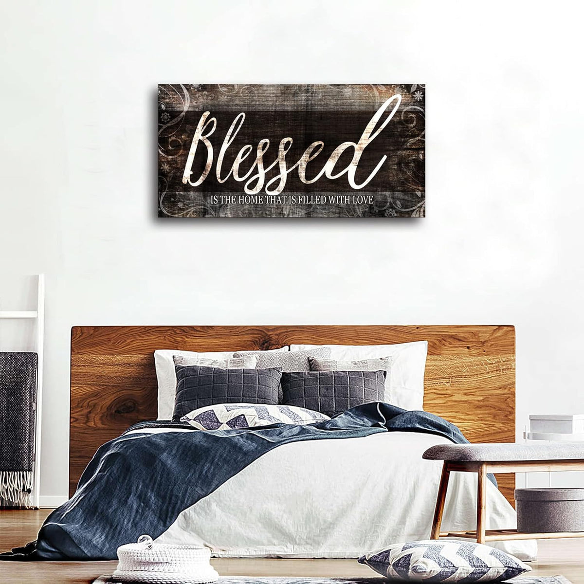 Blessed Home Quote Canvas Wall Art|Brown Wall Decor for Living Room|Blessed Is the Home Christian Wall Art|Ready to Hang Wall Picture for Dining Room Bedroom Decoration