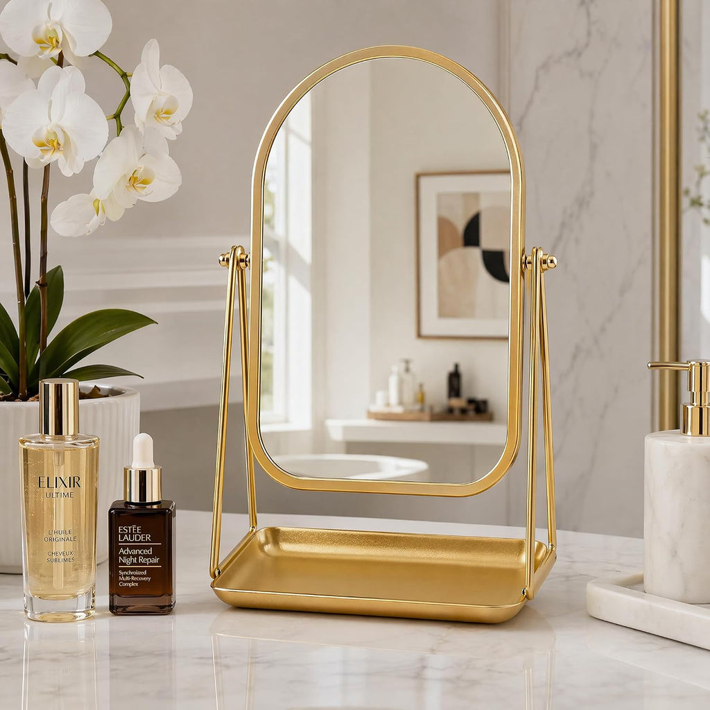Desk Mirror with Storage Tray Tabletop Makeup Mirror