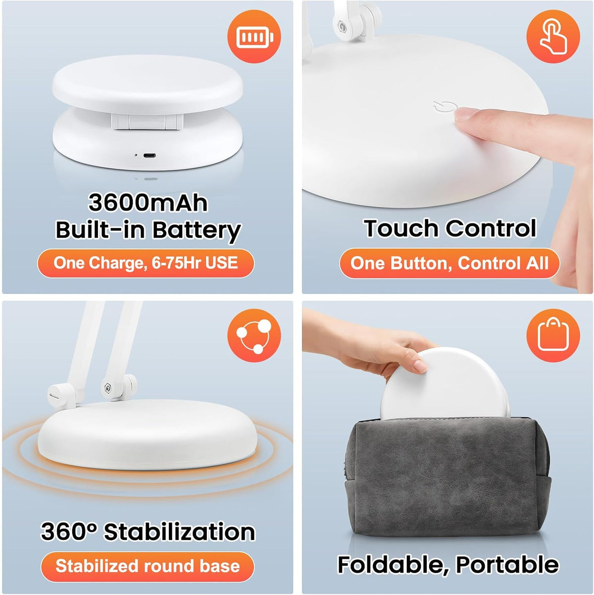 Battery Battery Operated Cordless Rechargeable Lamp - 3600Mah 10 Brightness Wireless LED Desk Table Lamp, Small Mini Portable Battery Powered Light for Home Office, Reading, Nail Light