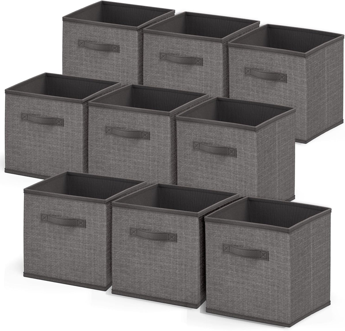 Cube Storage Bins, Foldable 9 Cube Storage Organizer Bins, Fabric Storage Cubes, Storage Basket with Handles, Grey Closet Storage Bins, 11-Inch Cube Storage Bins for Bedroom, Playroom and More