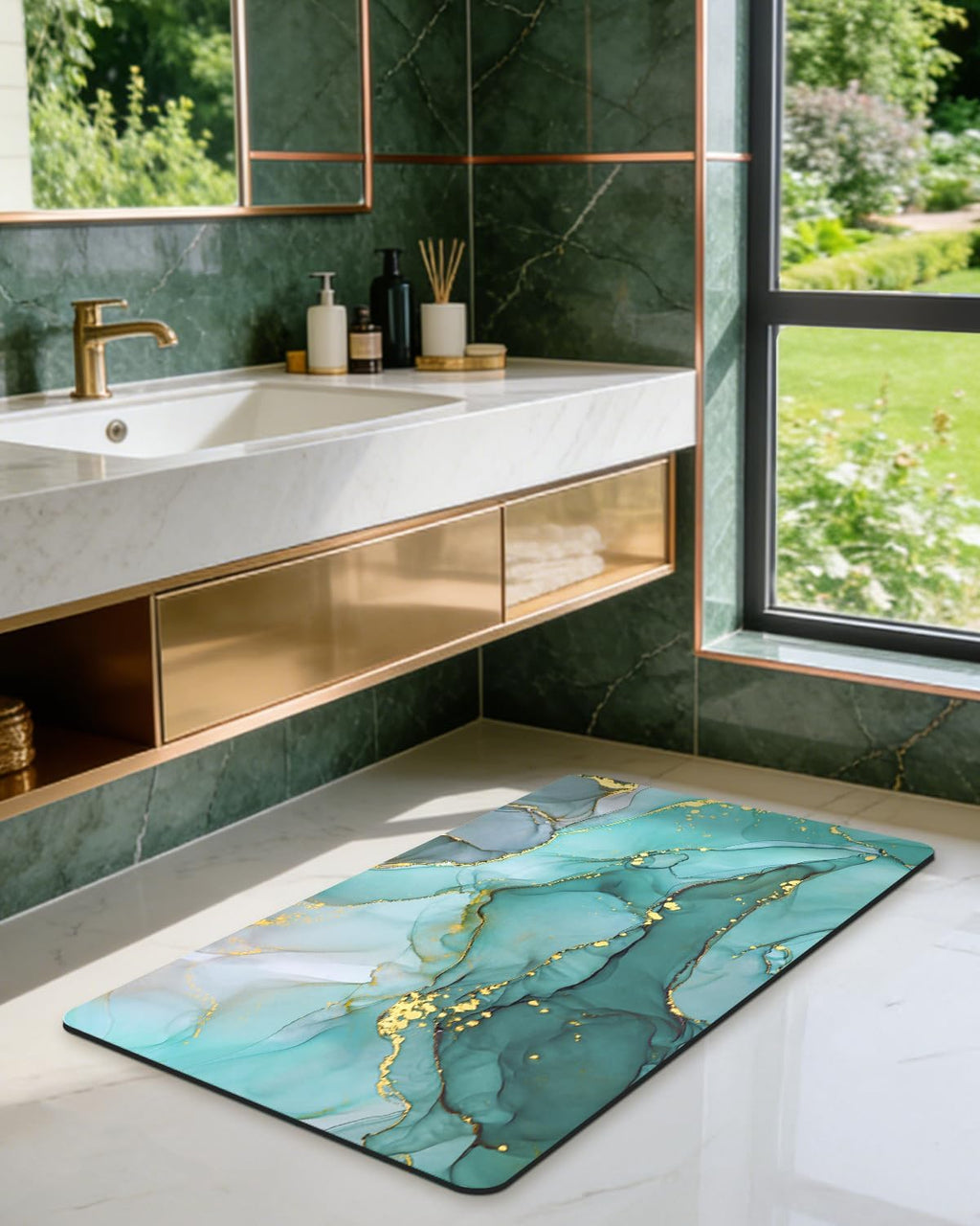 Marble Bathroom Mat Ultra Thin, 43X24 Non Slip Bath Rug, Turquoise