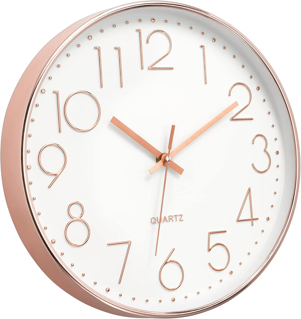 12" Modern Wall Clock Silent Battery Operated Rose Gold Clock