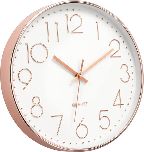 12" Modern Wall Clock Silent Battery Operated Rose Gold Clock