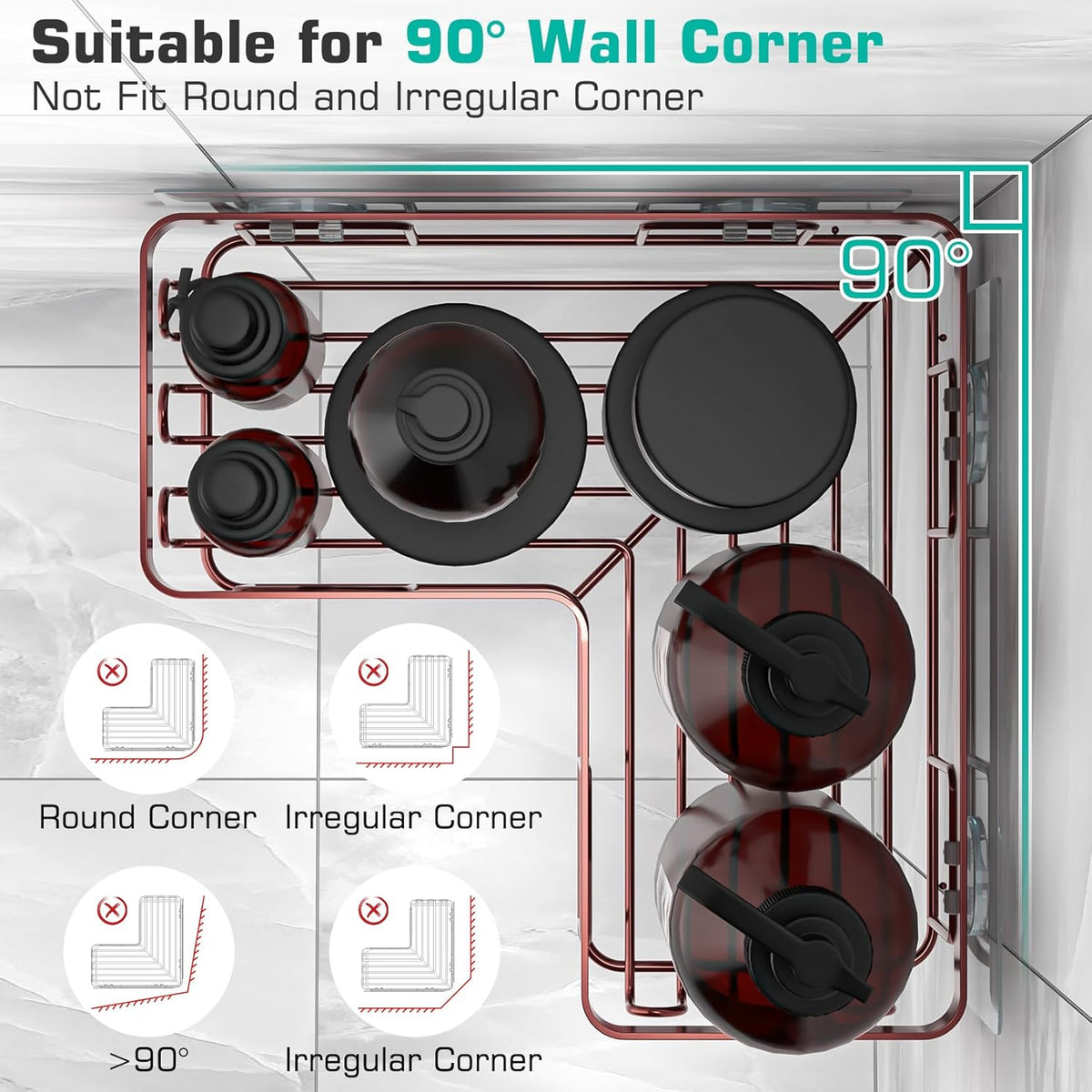 Corner Shower Caddy, 3-Pack Adhesive Shower Caddy with Soap Holder and 12 Hooks, Rustproof Stainless Steel, No Drilling Wall Mounted Rack Organizer, for Bathroom, Bronze
