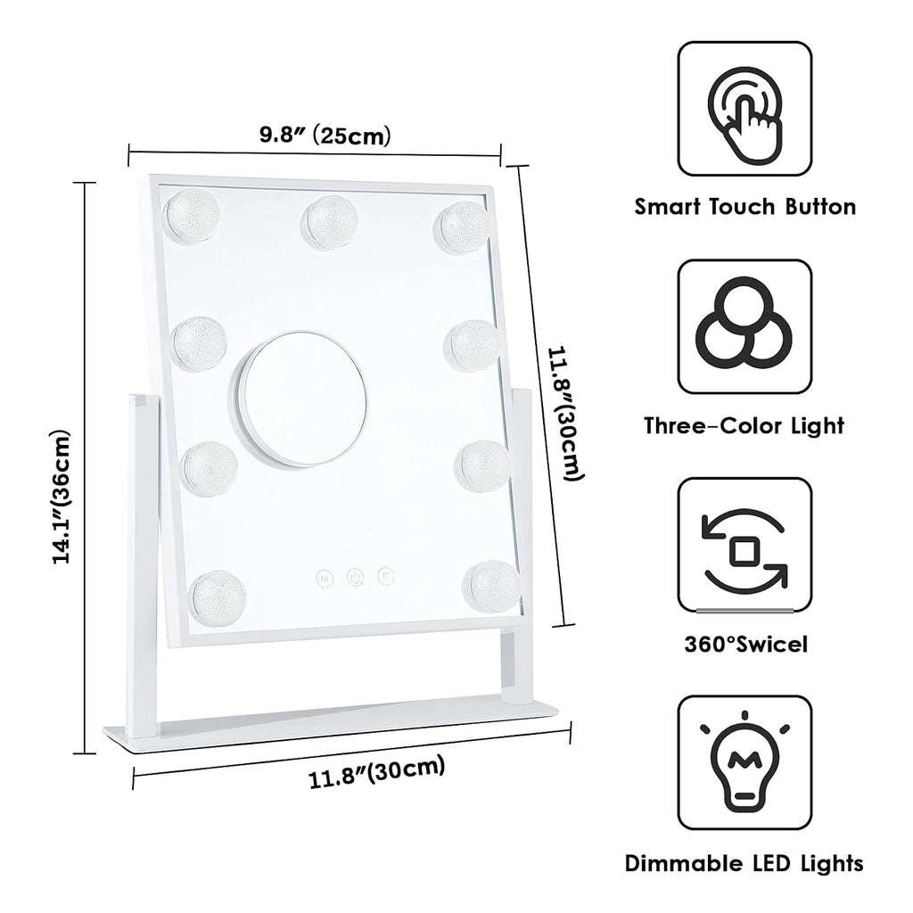 Vanity Mirror with Lights, Makeup Mirror with 9 LED Diamond Bulbs