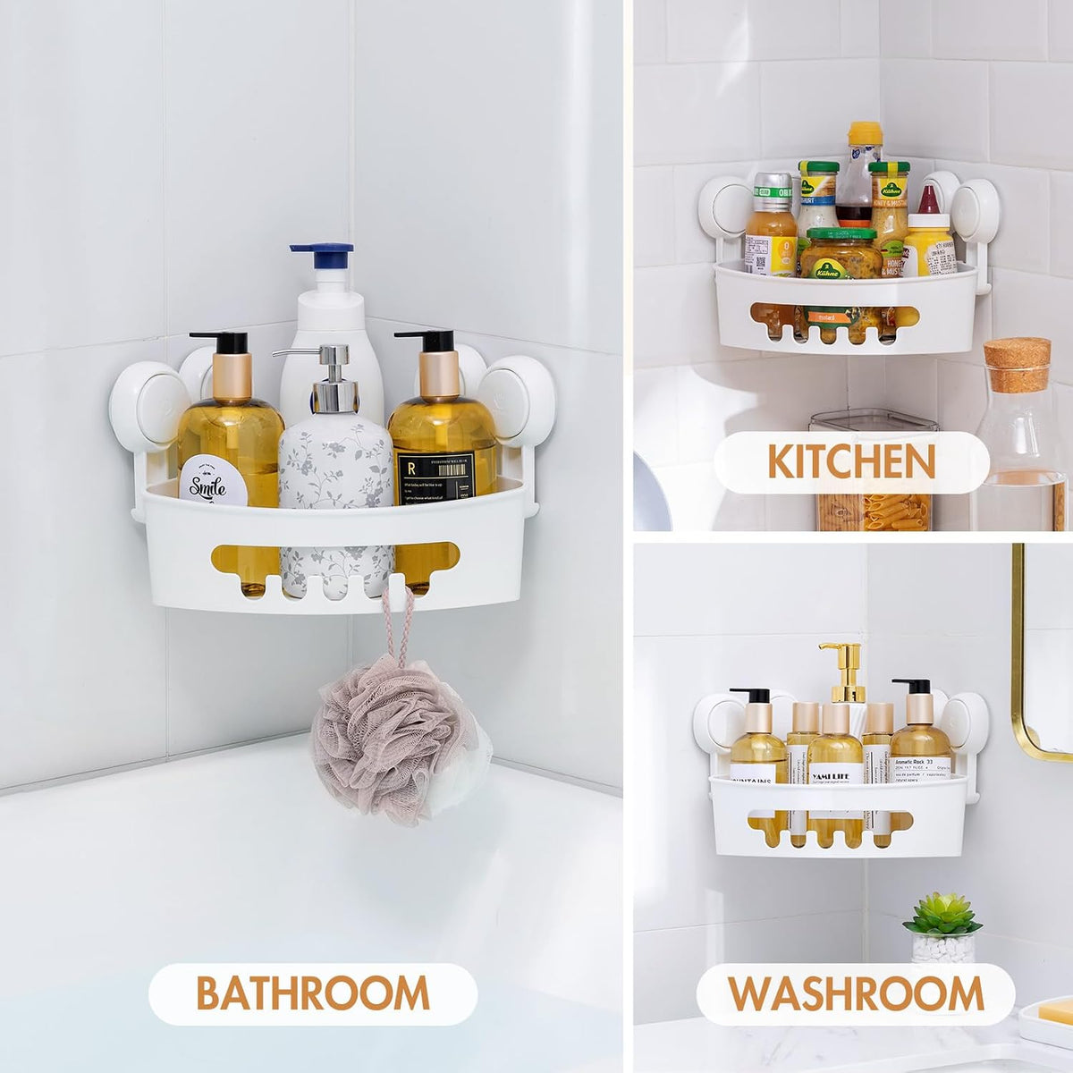 Corner Shower Caddy Suction Cup, Shower Basket Suction Bathroom