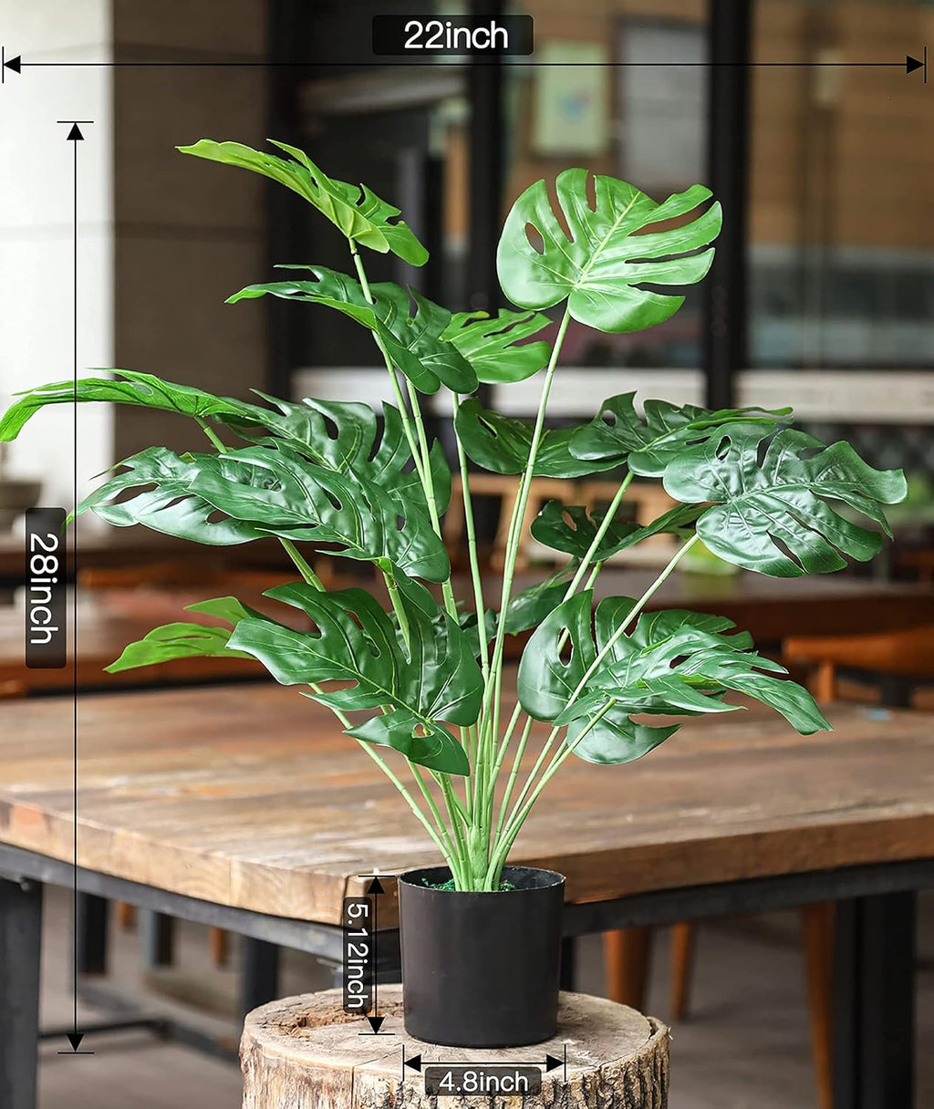 28" Fake Plants, Artificial Monstera in Black Pot for Office Decor