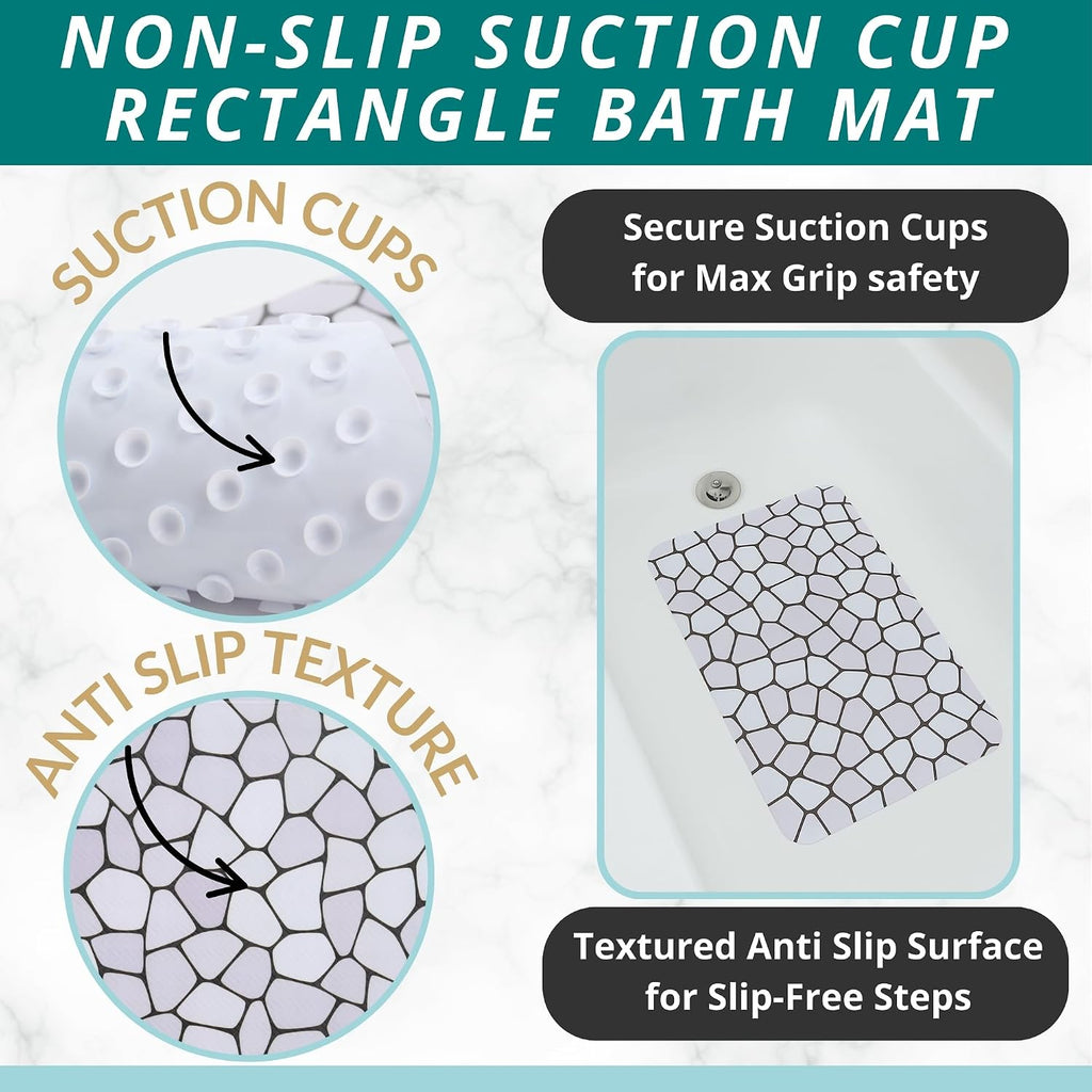 Bath Mat for Tub and Shower Floors - Non Slip Shower Mat – anti Slip Bathtub Mat with Strong Suction Cup Grip – Soft, Pebble Print Bathroom Mat for inside Bath and Showers (28X16 Pebble)