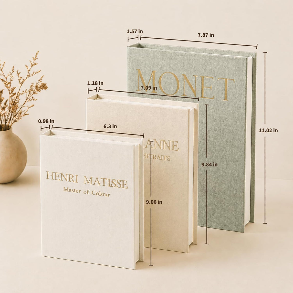 Decorative Books for Home Decor, Set of 3 Linen Fake Books, Sage
